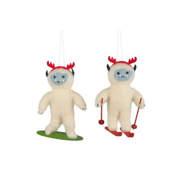 Felt Skiing and Snowboarding Yeti Ornament