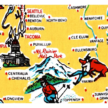 Washington State Map Retro Flour Sack Towel