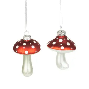 Glass red spotted mushroom ornament