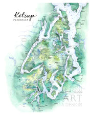 Elizabeth Person-Kitsap Peninsula Watercolor Map Art Print