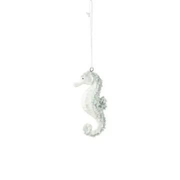 Resin Seahorse Ornament, White and Blue/Glitter