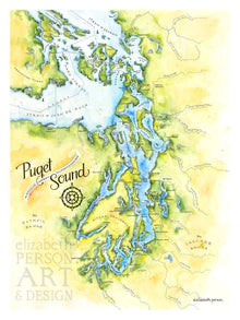 Elizabeth Person-Puget Sound Watercolor Map Art Print